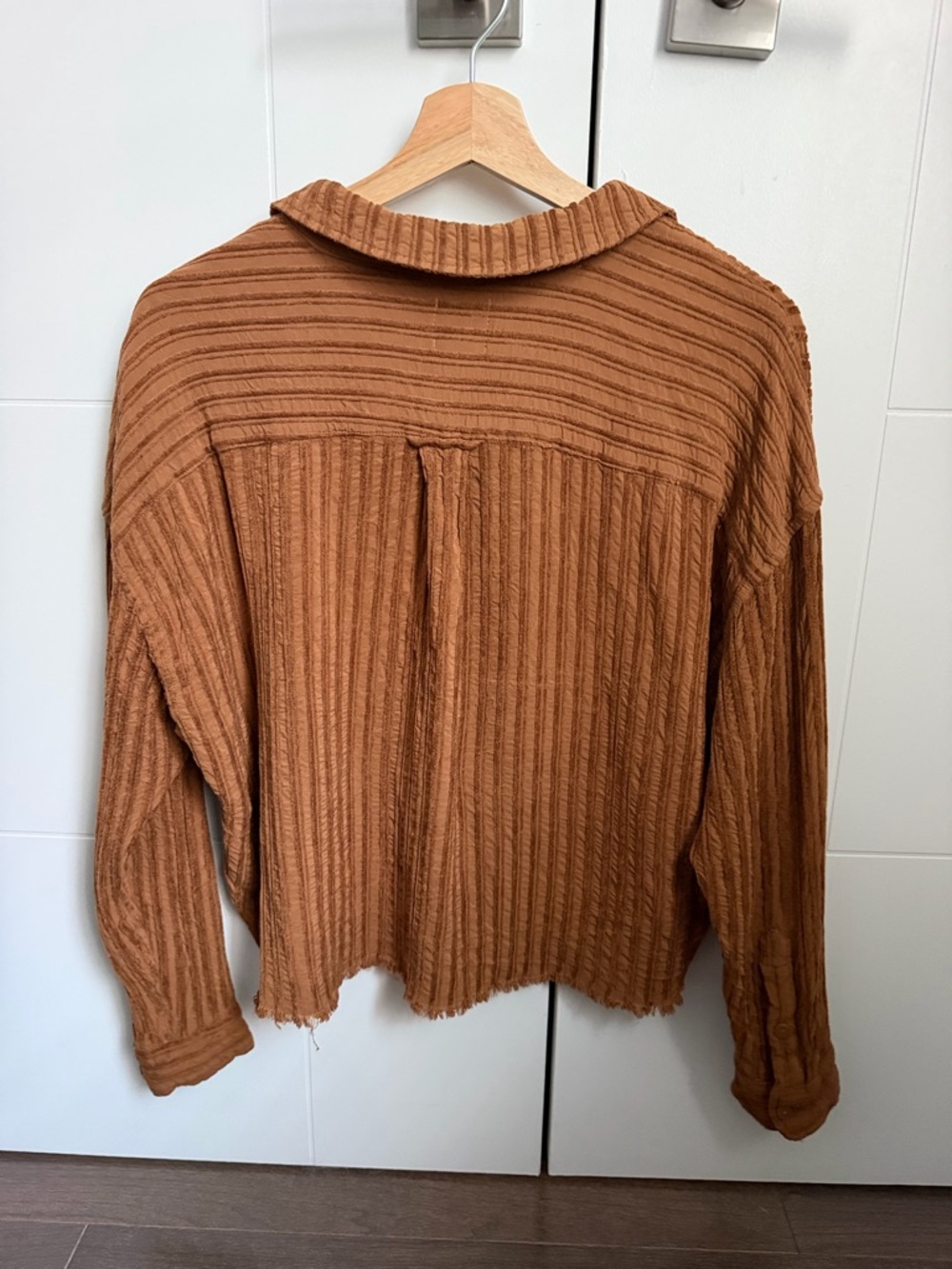 BDG Rust Brown Ribbed Button-Up Top - Picture 2 of 3